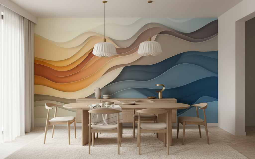 Papier Peint Vagues Fluides Dégradé Chaud Froid Moderne - Salle à manger