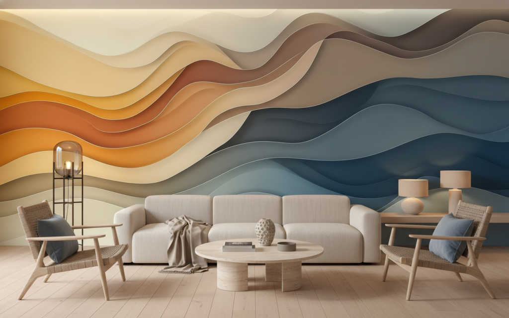 Papier Peint Vagues Fluides Dégradé Chaud Froid Moderne - Salon / Séjour