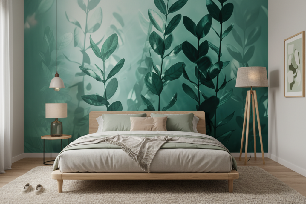 Papier peint végétal branchages eucalyptus ambiance jungle moderne - Chambre adulte