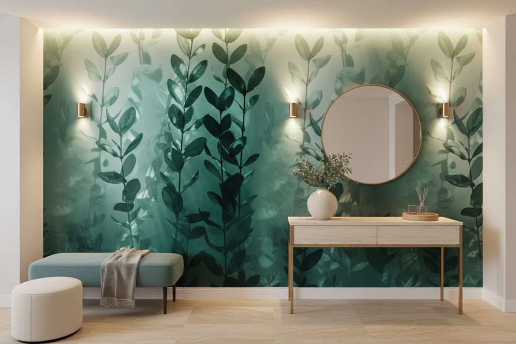 Papier peint végétal branchages eucalyptus ambiance jungle moderne - Entrée