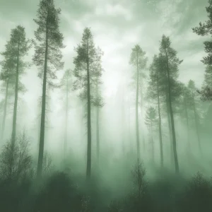 Papier Peint Forêt Mystérieuse aux Rayons de Lumière Verte