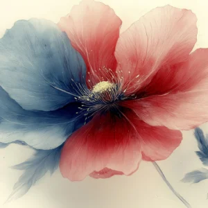 Papier peint floral aquarelle rouge bleu délicat élégant