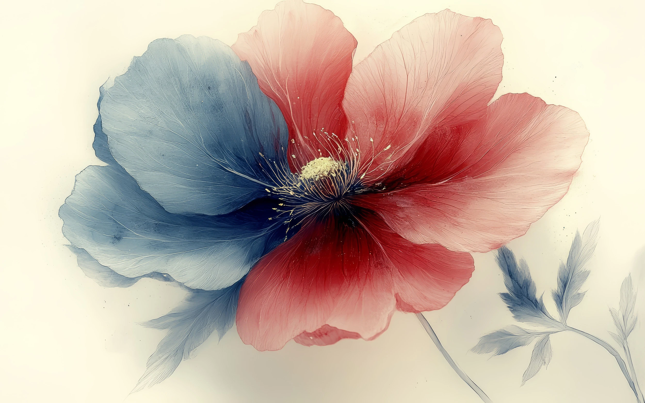 Papier peint floral aquarelle rouge bleu délicat élégant