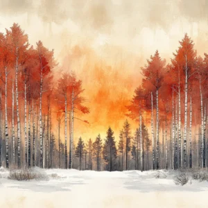 Papier Peint Forêt de Bouleaux Automnale avec Feuillage Flamboyant