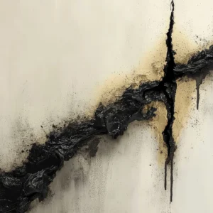 Papier peint abstrait moderne avec fissures noires dorées