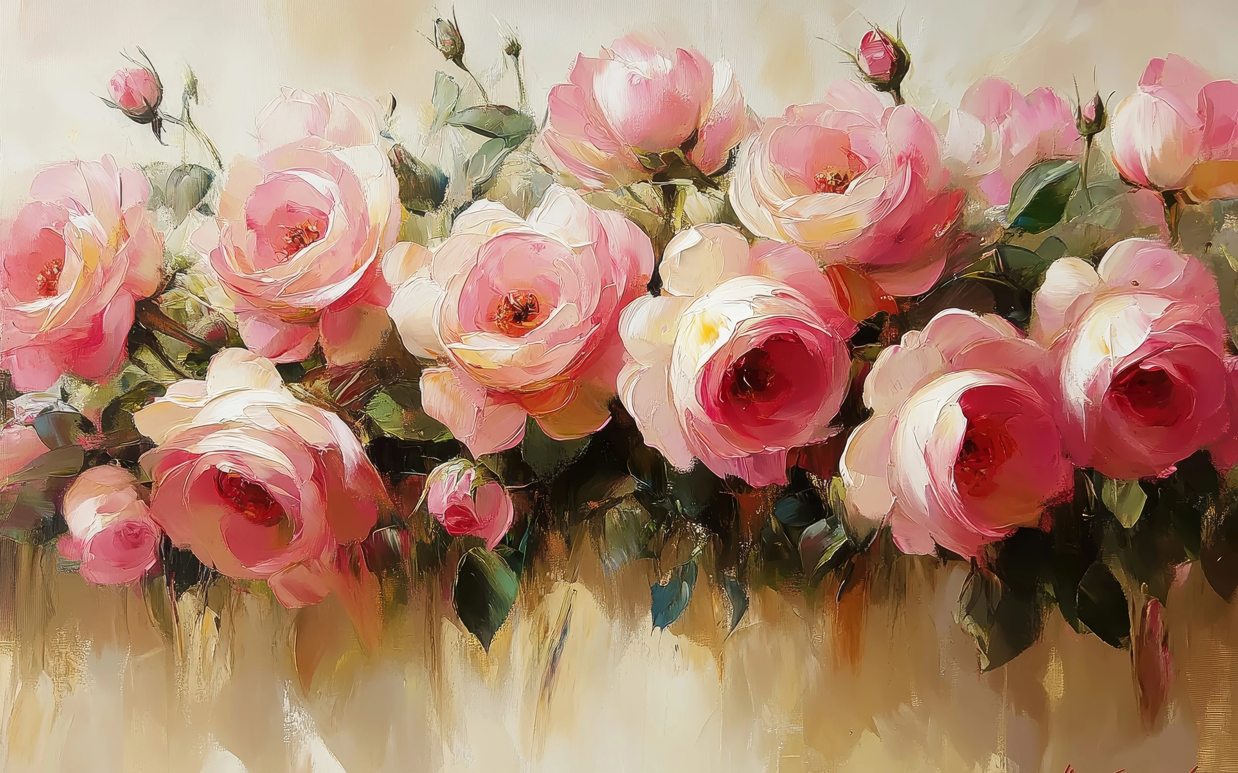 Papier Peint Romantique Bouquet de Roses Roses Aquarelle