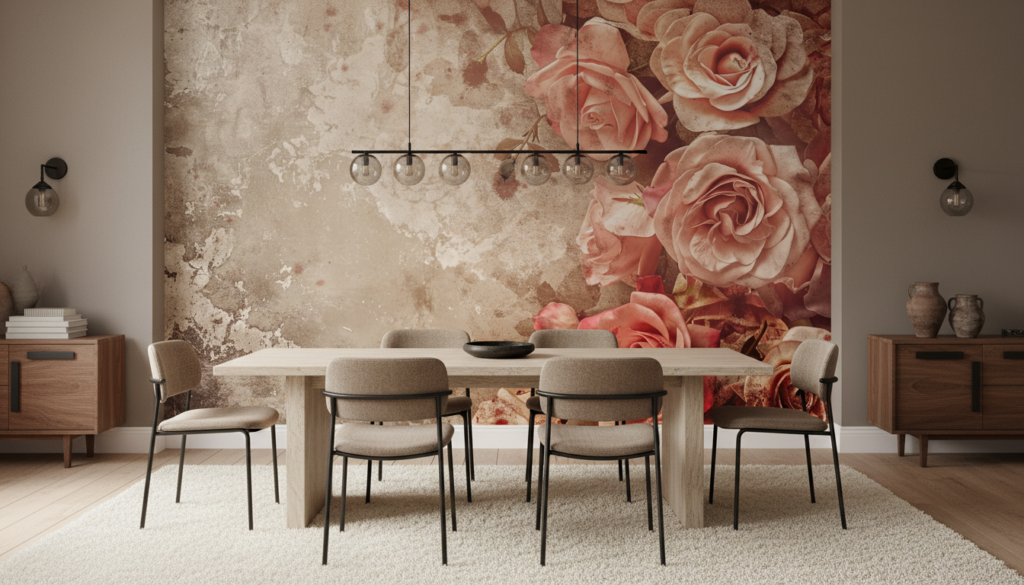 Papier peint vintage roses romantiques fond grunge beige rosé - Salle à manger