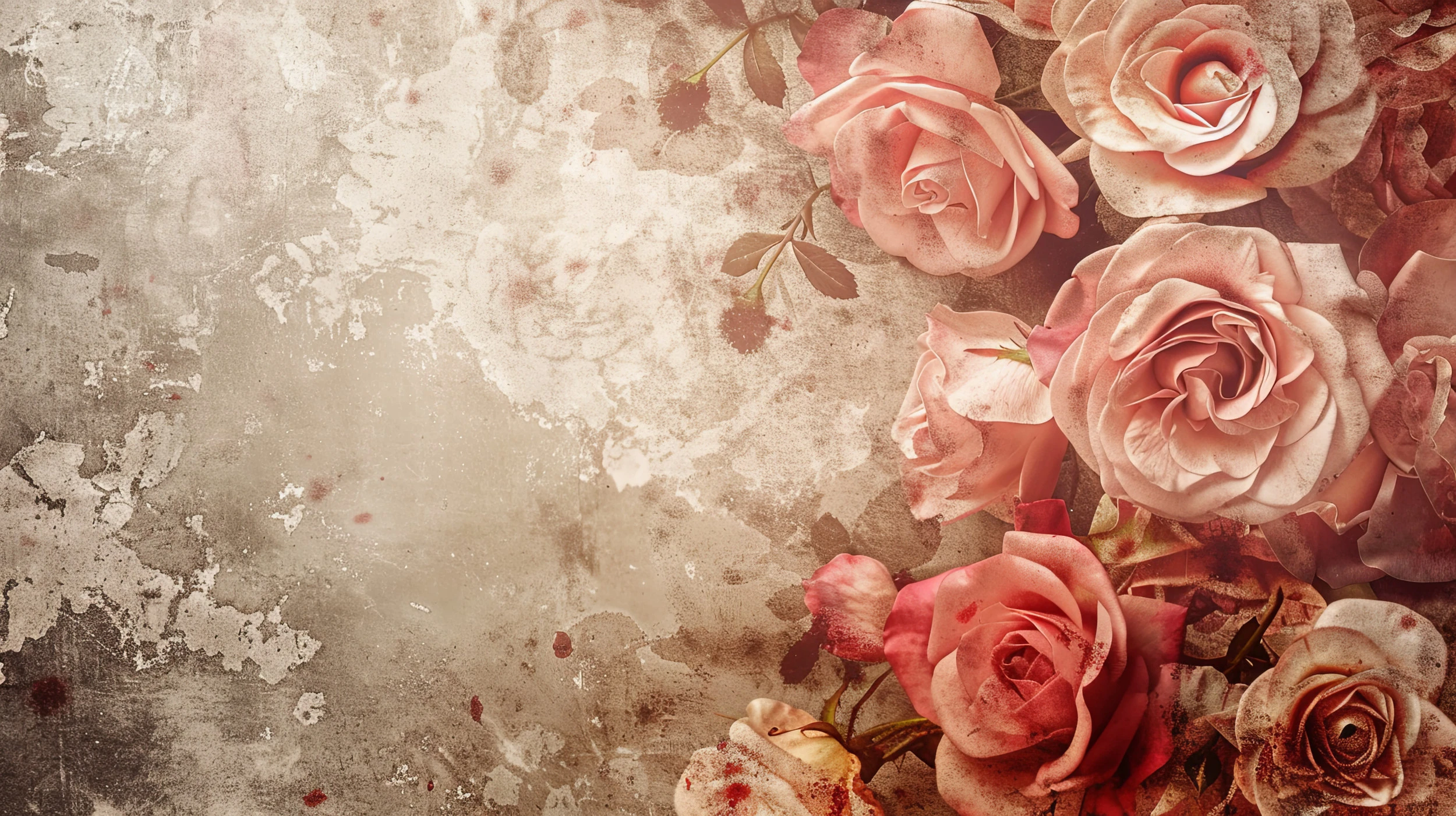 Papier peint vintage roses romantiques fond grunge beige rosé