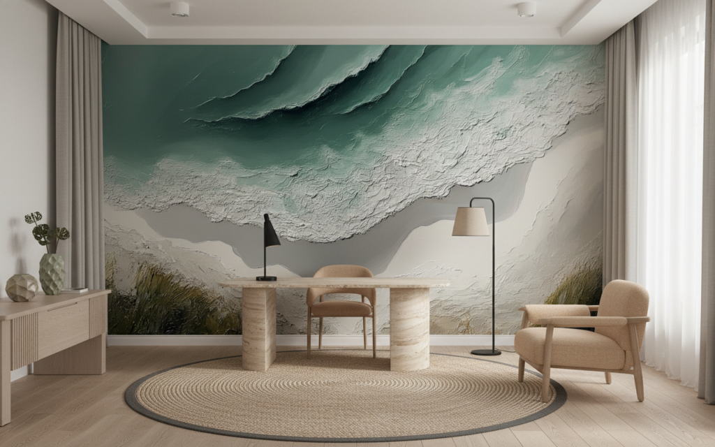 Papier Peint Vue Aérienne Côte Tropicale Effet Texture Relief - Bureau