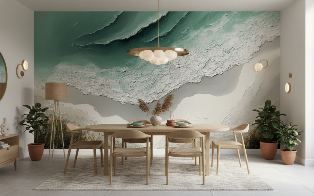 Papier Peint Vue Aérienne Côte Tropicale Effet Texture Relief - Salle à manger