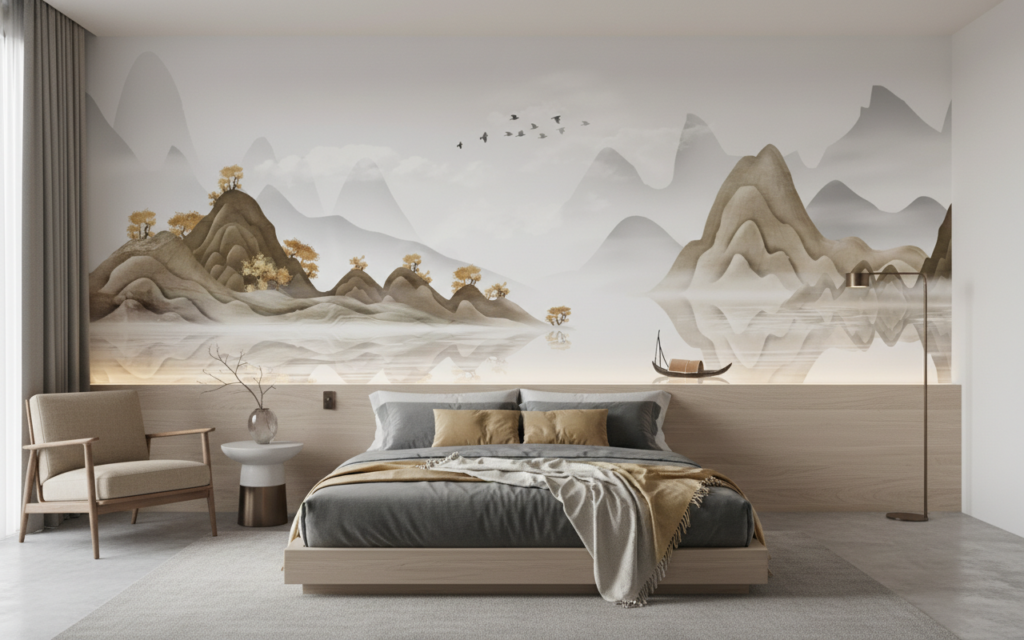 Paysage Chinois Traditionnel avec Montagnes et Lac Paisible - Hôtel