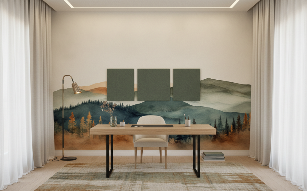 Paysage de montagnes et forêt d'automne aux teintes aquarelle - Bureau