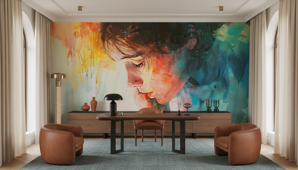 Portrait Artistique Abstrait aux Couleurs Vives et Fluides - Bureau