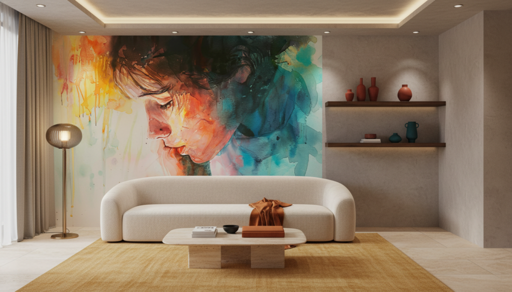 Portrait Artistique Abstrait aux Couleurs Vives et Fluides - Salon / Séjour