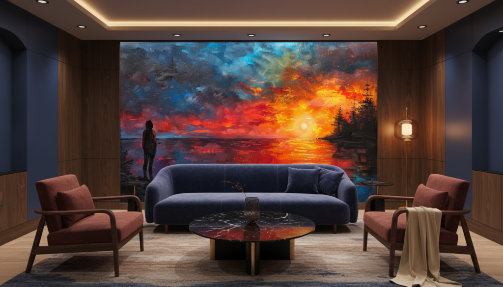 Silhouette contemplant un coucher de soleil cosmique aux reflets flamboyants - Hôtel