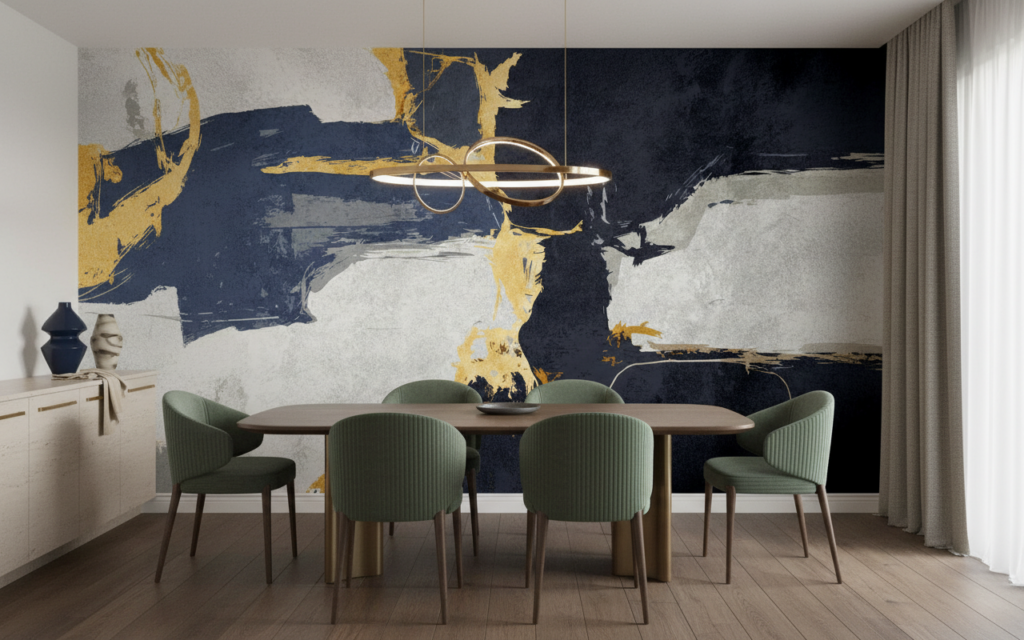 Papier peint abstrait moderne doré bleu marine élégant contemporain - Salle à manger