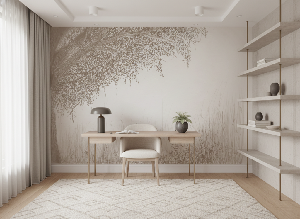 Papier peint arbre saule pleureur esquisse nature romantique - Bureau