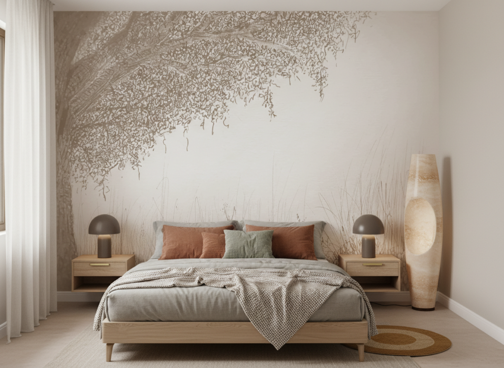 Papier peint arbre saule pleureur esquisse nature romantique - Chambre adulte