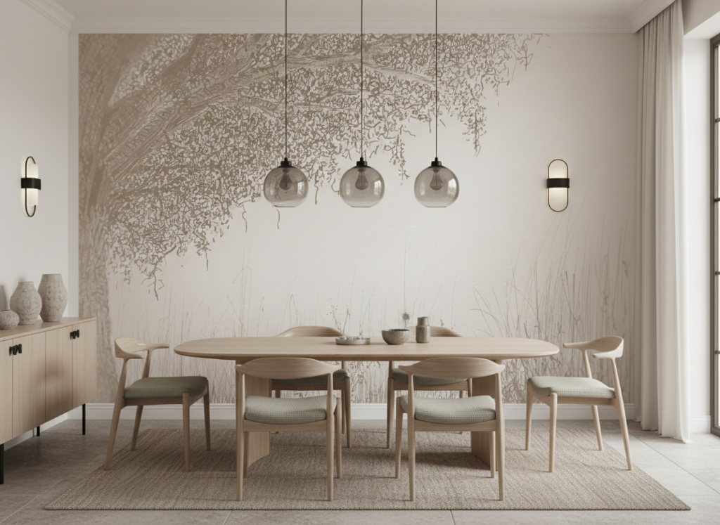 Papier peint arbre saule pleureur esquisse nature romantique - Salle à manger