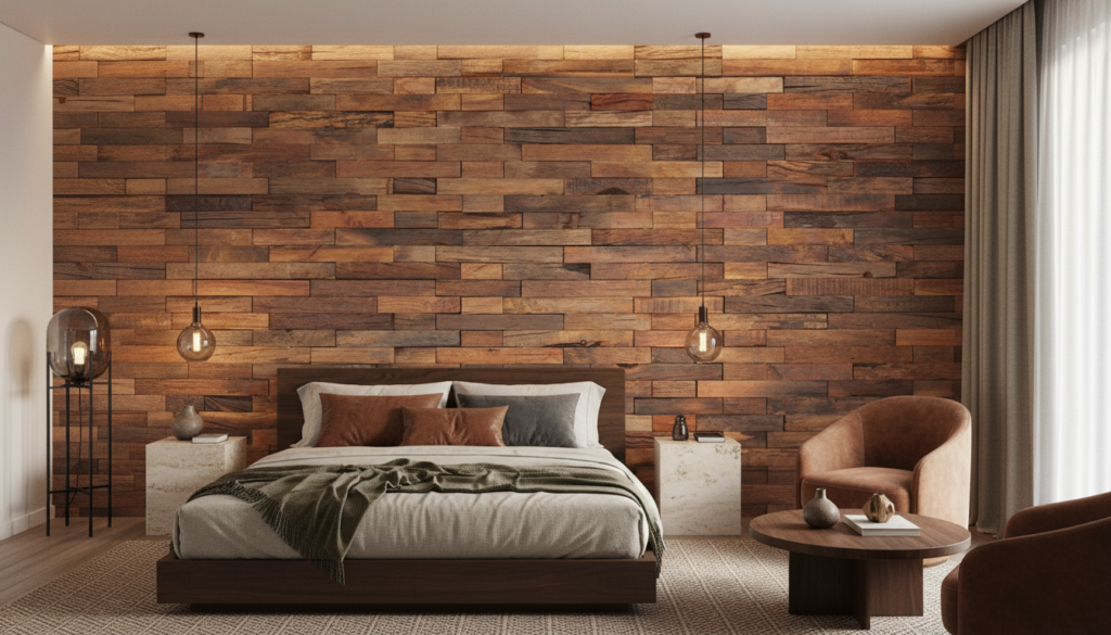 Papier Peint Briques de Bois Naturel Effet Relief Rustique - Hôtel