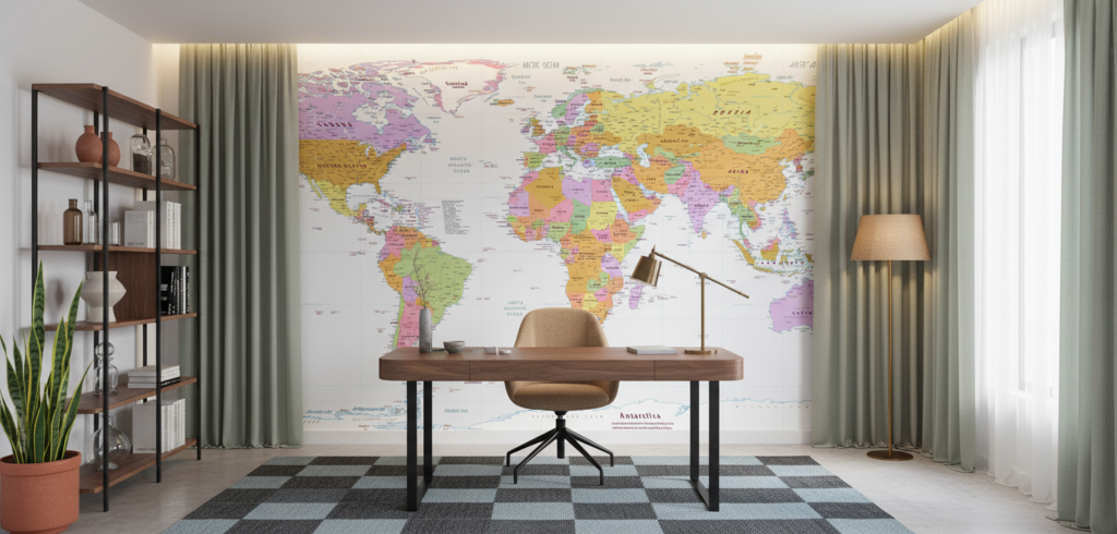 Papier peint carte du monde colorée politique détaillée - Bureau