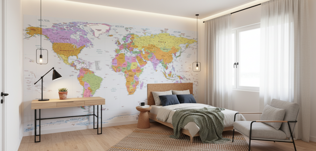 Papier peint carte du monde colorée politique détaillée - Chambre ado