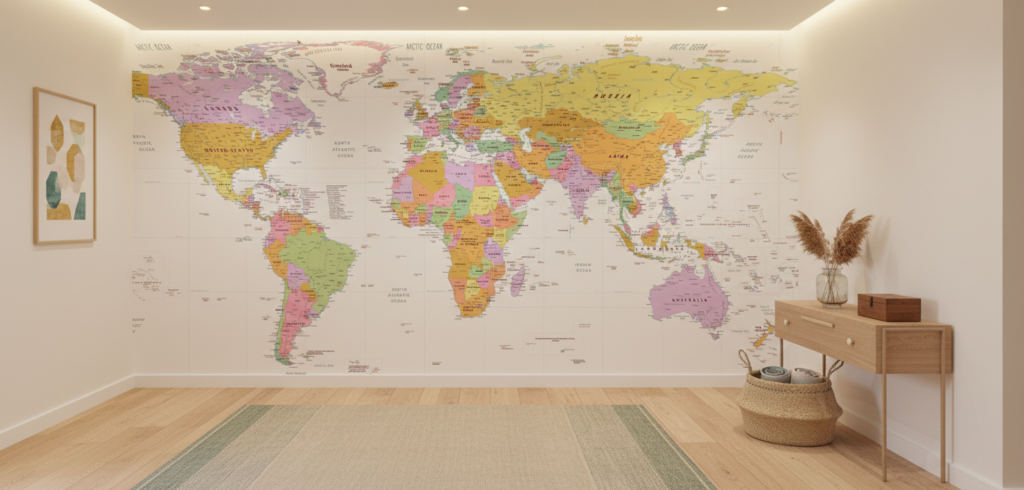 Papier peint carte du monde colorée politique détaillée - Couloir