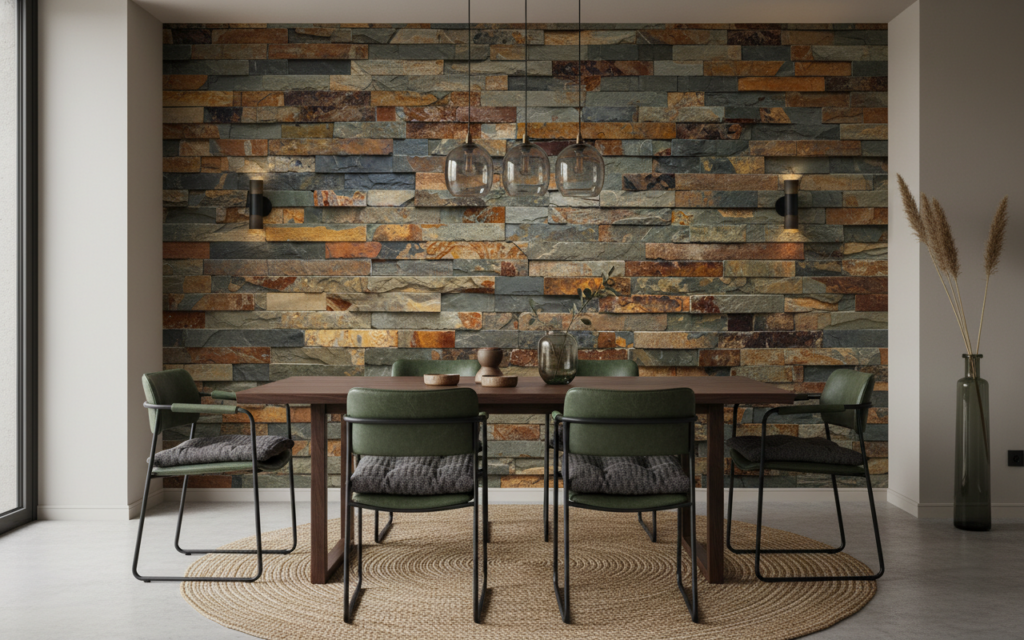 Papier Peint Effet Pierre Naturelle Ardoise et Rouille Texturé - Salle à manger