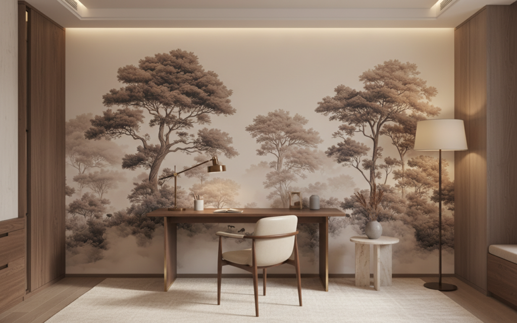 Papier peint forêt africaine sépia aux grands arbres majestueux - Bureau