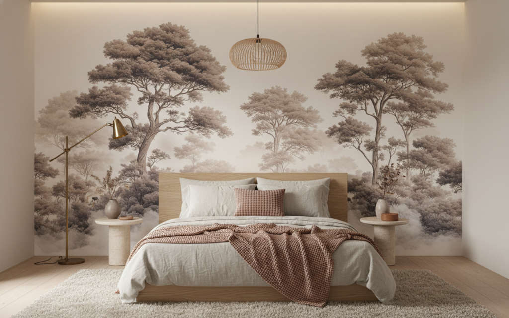 Papier peint forêt africaine sépia aux grands arbres majestueux - Chambre adulte