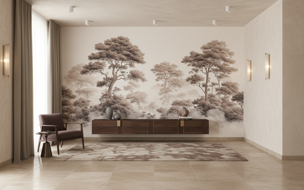 Papier peint forêt africaine sépia aux grands arbres majestueux - Couloir