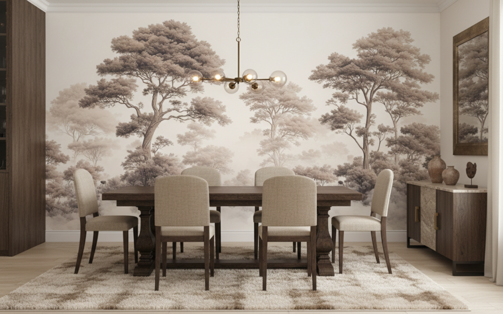 Papier peint forêt africaine sépia aux grands arbres majestueux - Salle à manger