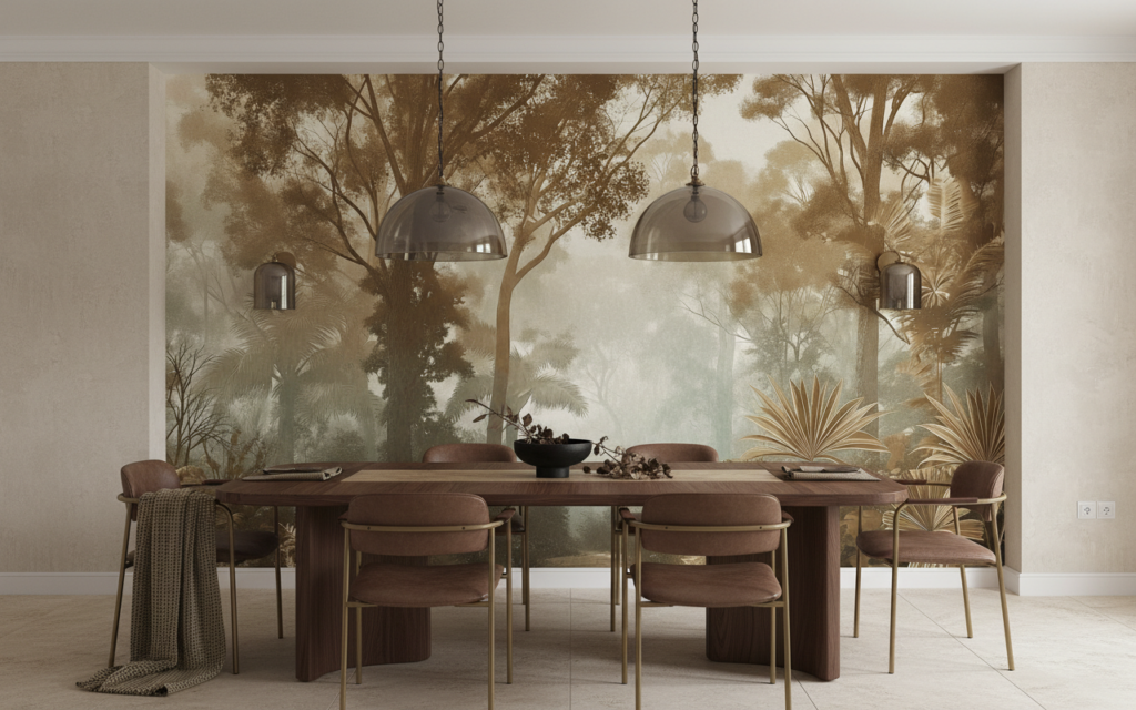 Papier peint forêt tropicale vintage sépia ambiance jungle mystérieuse - Salle à manger