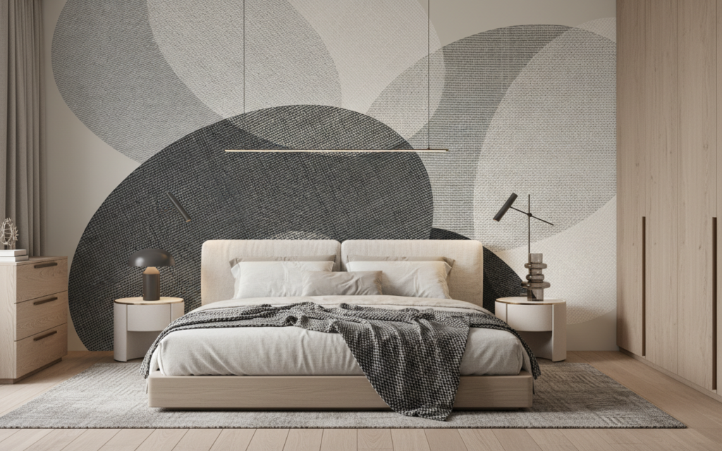 Papier Peint Moderne Formes Géométriques Abstraites Beiges et Grises - Chambre adulte