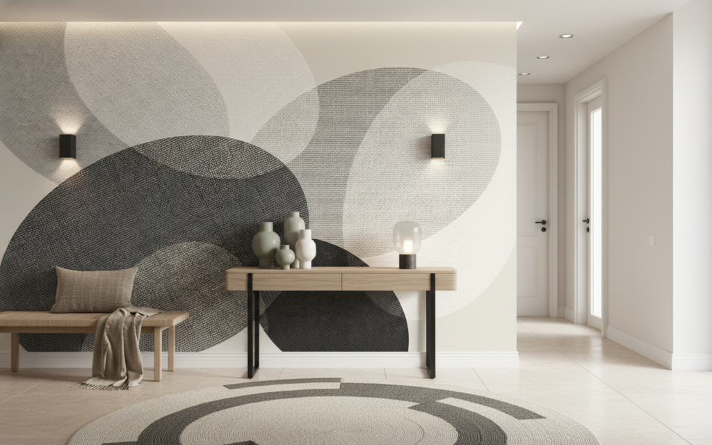 Papier Peint Moderne Formes Géométriques Abstraites Beiges et Grises - Entrée