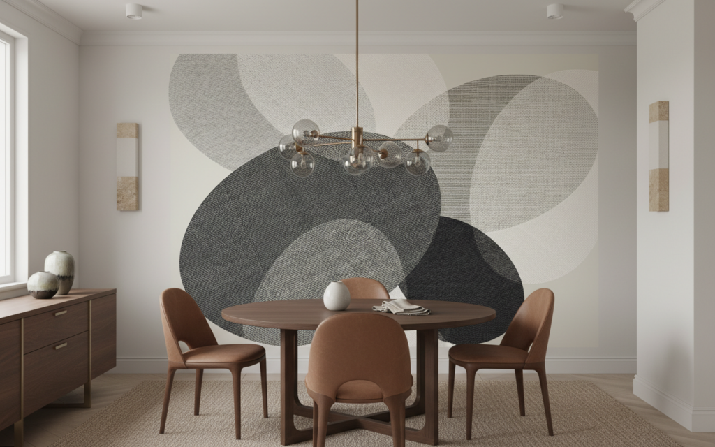 Papier Peint Moderne Formes Géométriques Abstraites Beiges et Grises - Salle à manger