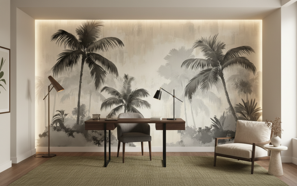 Papier peint tropical vintage palmiers sépia ambiance exotique - Bureau