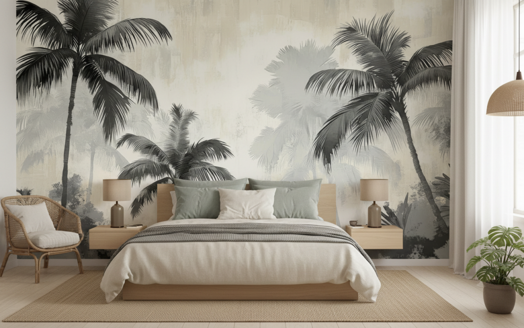 Papier peint tropical vintage palmiers sépia ambiance exotique - Chambre adulte