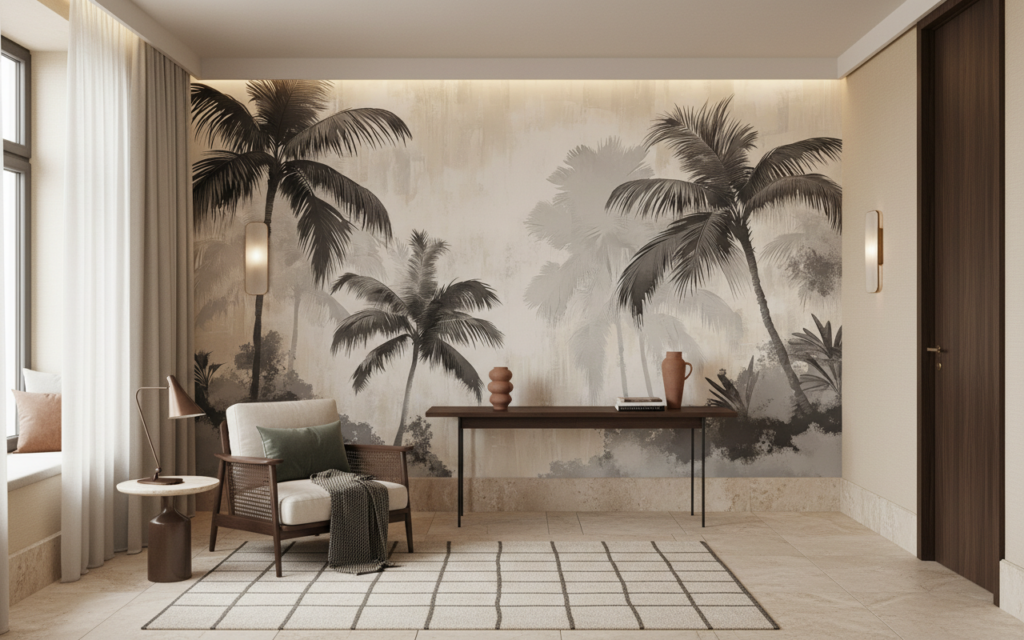 Papier peint tropical vintage palmiers sépia ambiance exotique - Hôtel