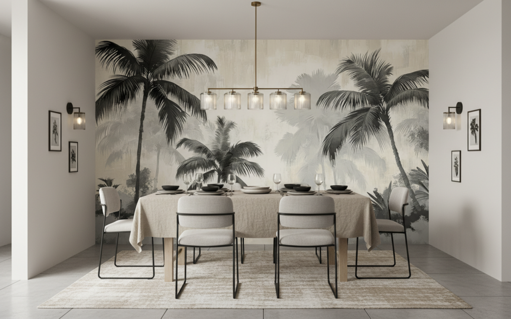 Papier peint tropical vintage palmiers sépia ambiance exotique - Salle à manger