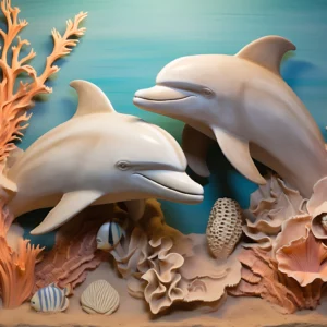 Papier peint relief dauphins corail fond marin océan tropical