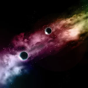 Papier Peint Cosmos Mystérieux Planètes et Nébuleuses Colorées