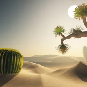 Papier peint désert tropical avec cactus et palmiers dorés