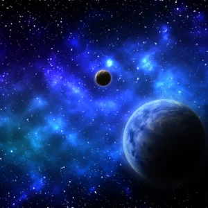 Papier peint cosmique planètes bleues et étoiles galaxie mystérieuse