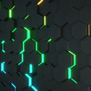 Papier Peint Hexagones 3D Lumineux Futuriste Bleu Vert