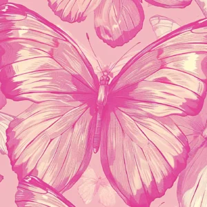 Papier peint tropical rose fuchsia avec papillons et feuilles