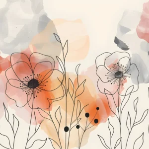 Papier peint floral aquarelle avec motifs botaniques délicats rose et corail