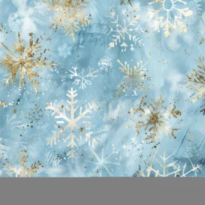 Papier peint flocons de neige dorés sur fond aquarelle bleu