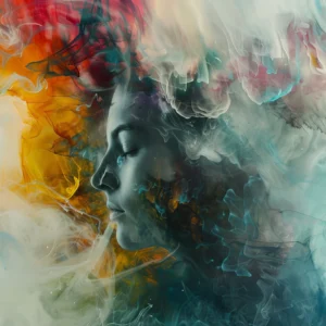 Papier peint artistique abstrait aux couleurs vibrantes et fumées colorées