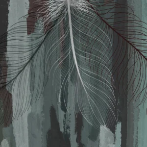 Papier peint plumes artistiques sur fond texturé bleu-vert vintage